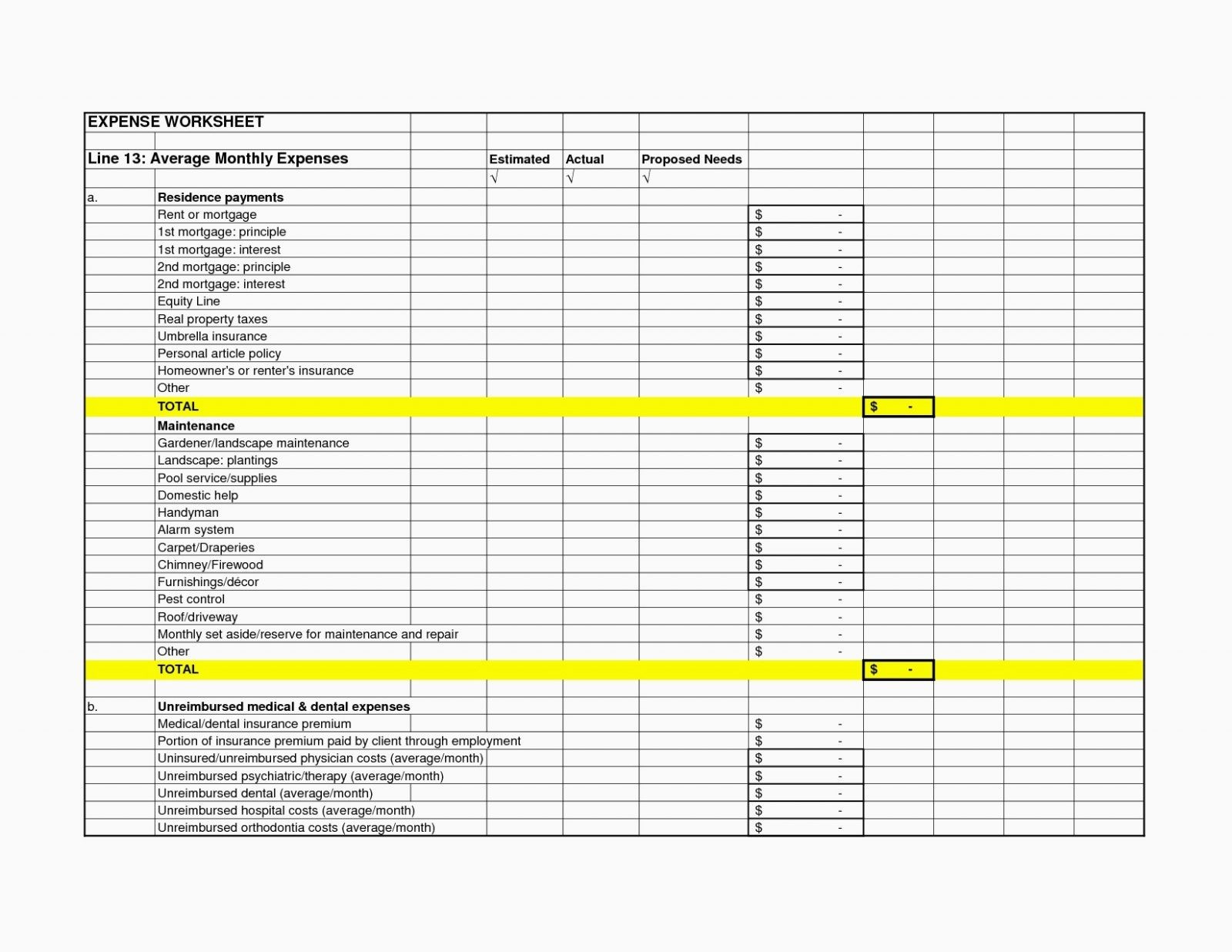 Outgoings Spreadsheet intended for Monthly Dues Template