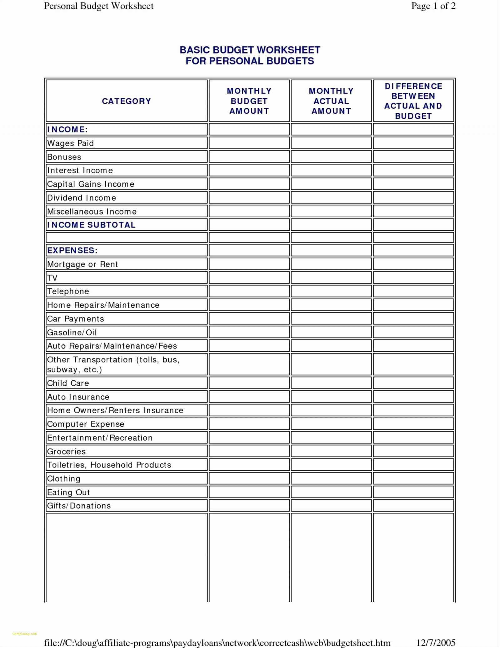 Personal Expense Tracker Spreadsheet for Excel Spreadsheet Template For