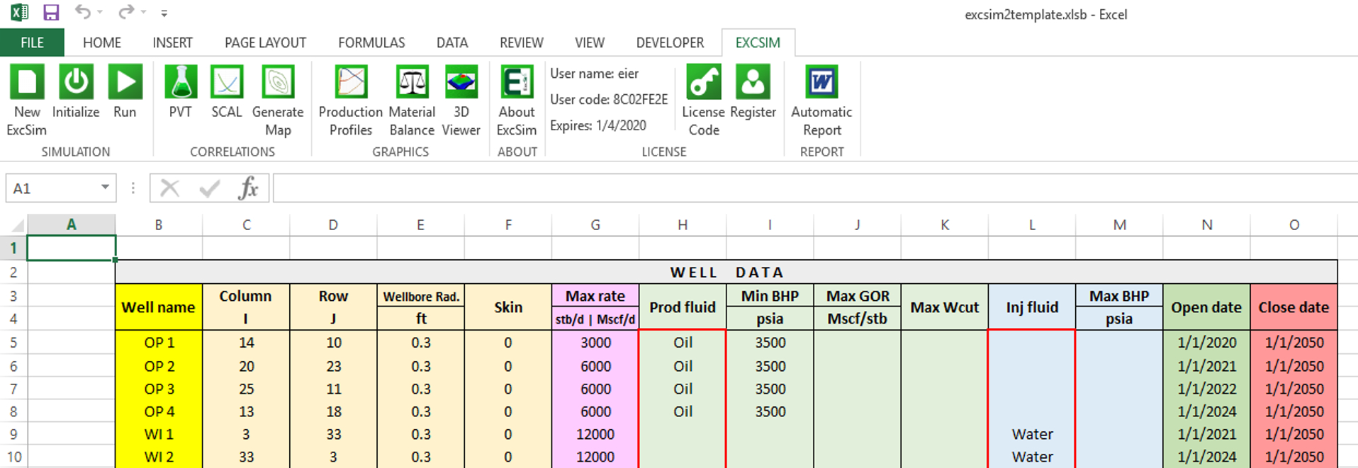 Petroleum Engineering Spreadsheet Excel within Excsim —