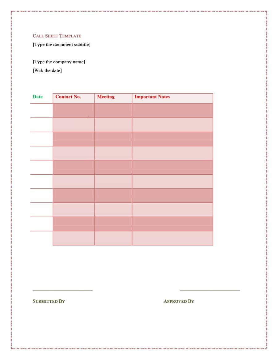 Phone Call Tracking Spreadsheet with regard to 40+ Printable Call Log