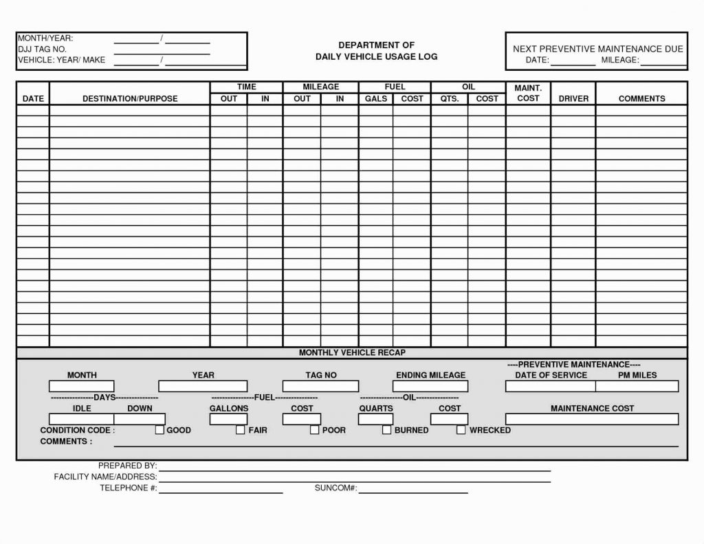 Preventive Maintenance Spreadsheet Template within Preventive