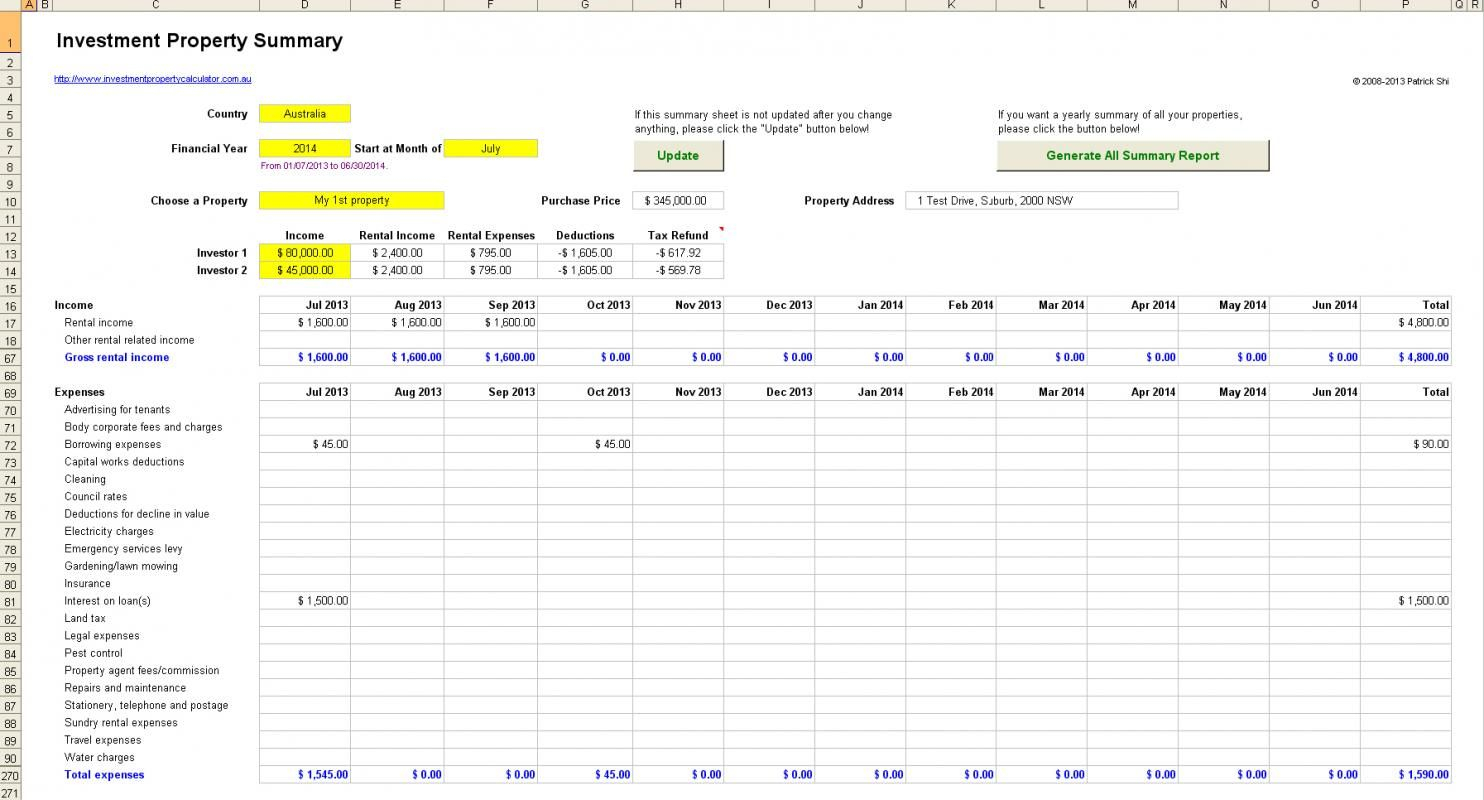 Property Investment Spreadsheet Uk Spreadsheet Downloa property