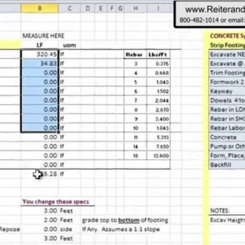 Rebar Estimate Excel Spreadsheet Printable Spreadshee rebar estimate