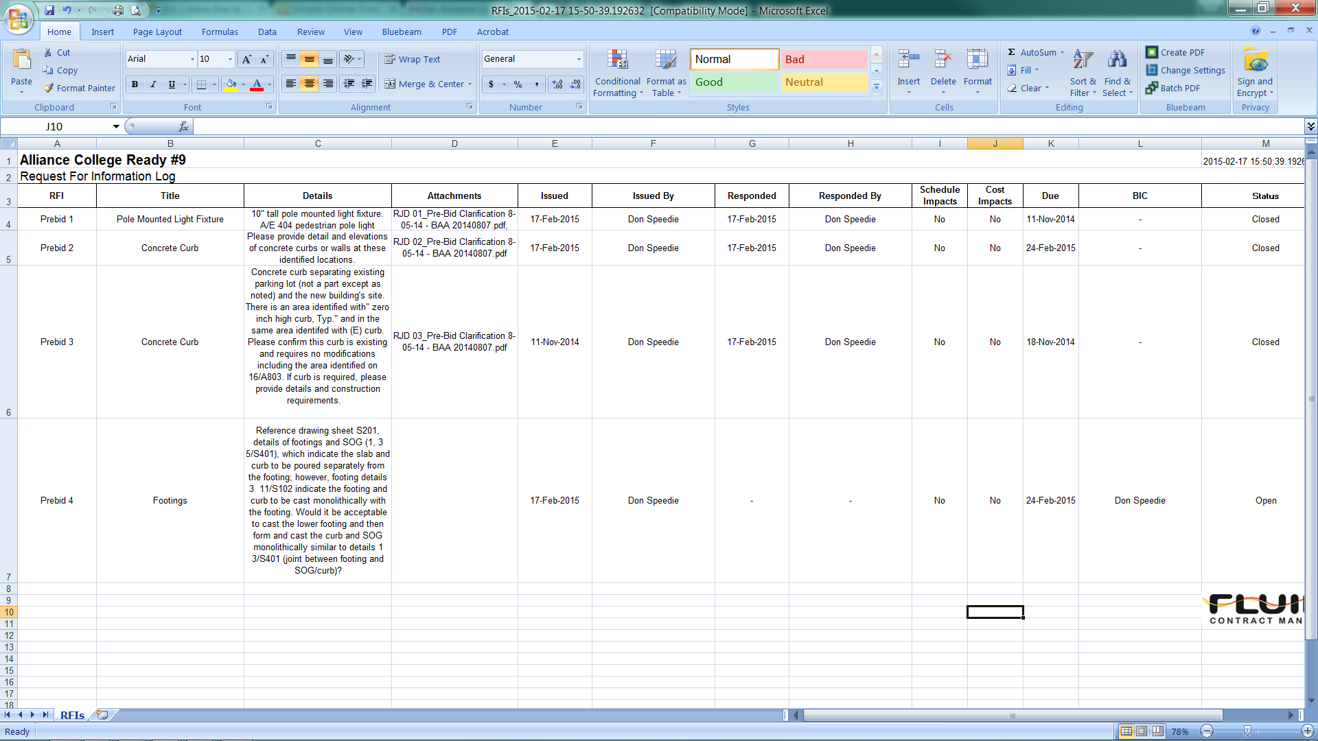 Rfi Spreadsheet —