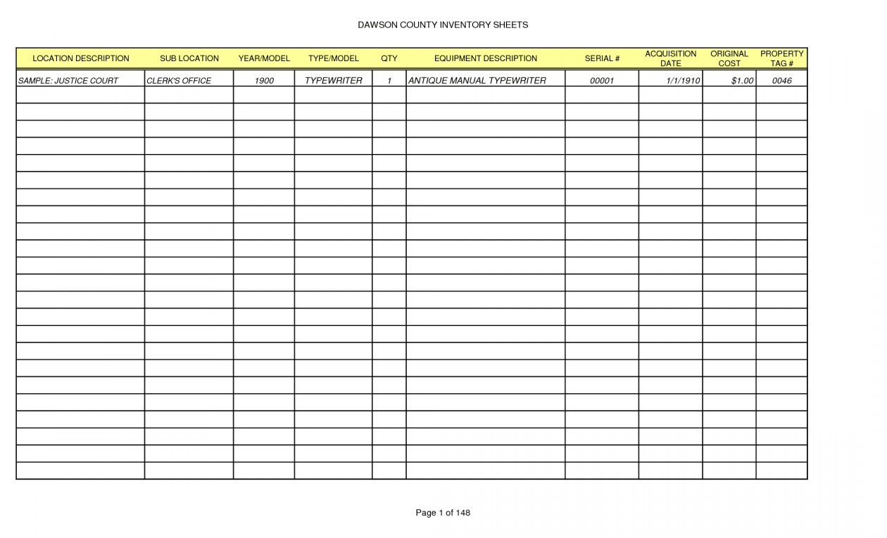 Sample Product Inventory Spreadsheet inside Inventory