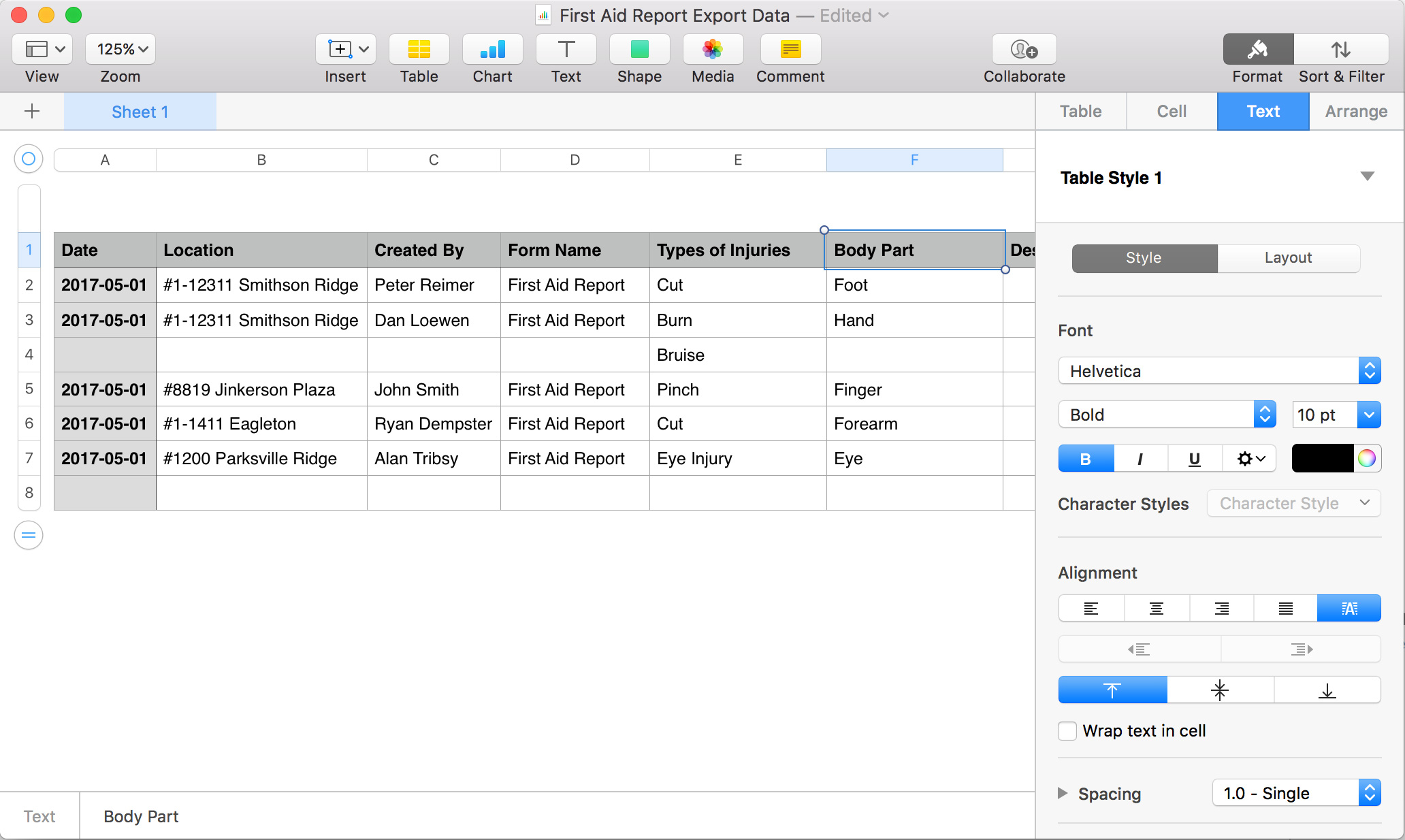 Spreadsheet Layout —