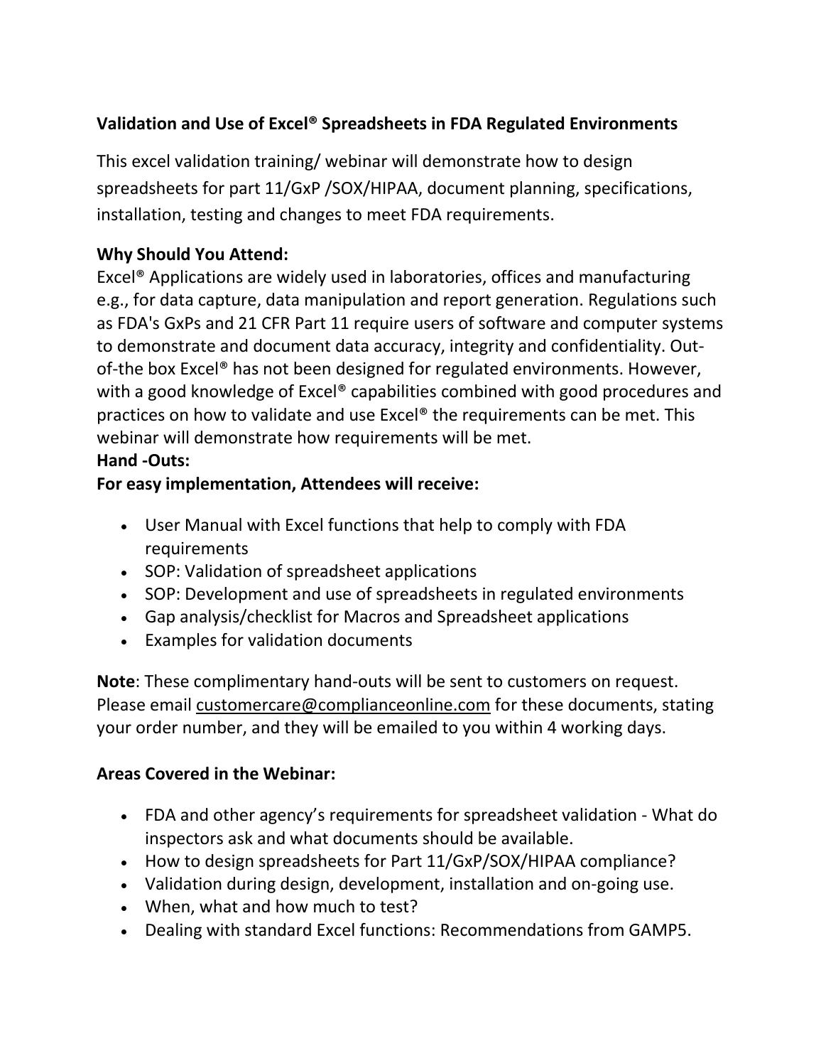 Spreadsheet Validation Fda within Validation And Use Of Excel