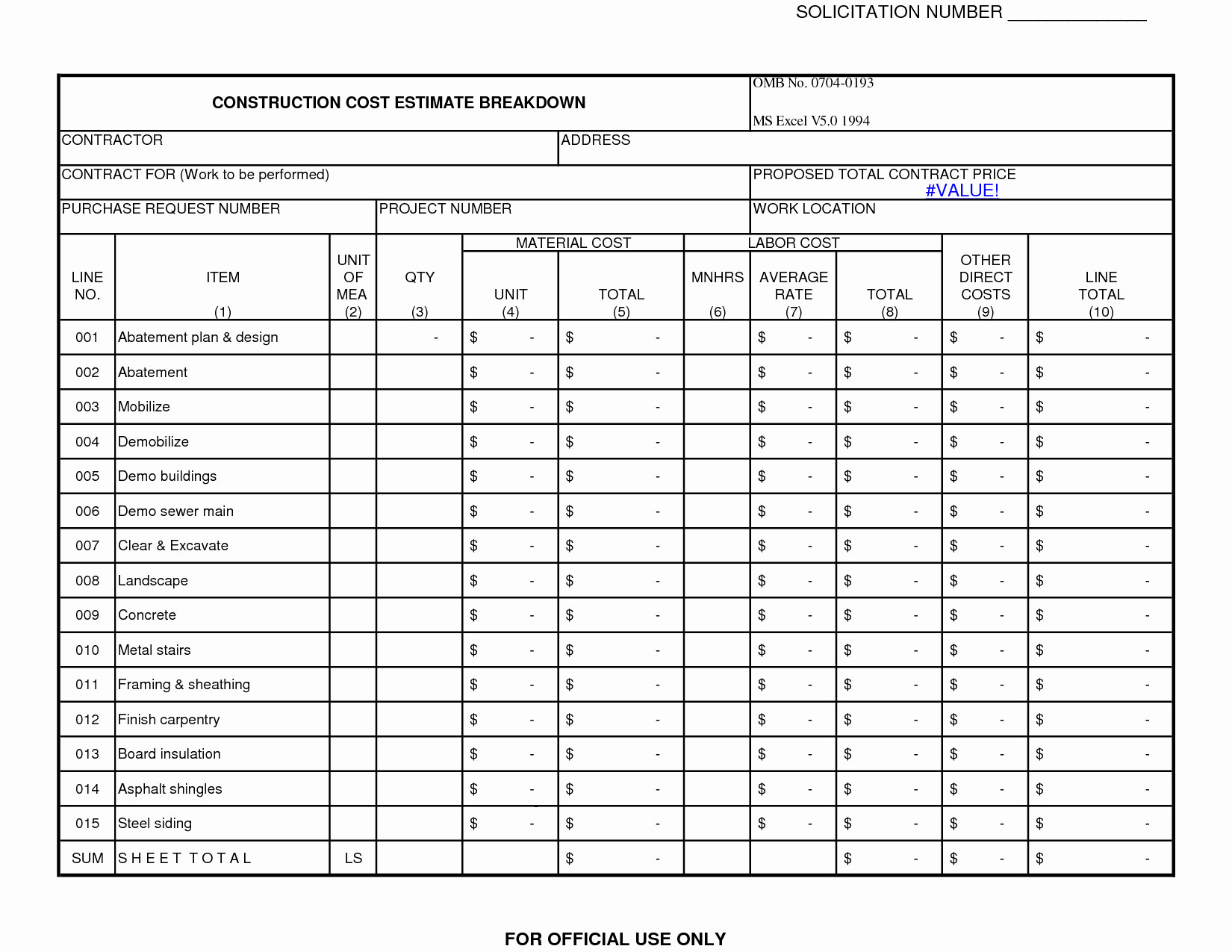 Structural Steel Estimating Excel Spreadsheet —