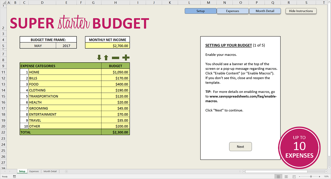 Tab Spreadsheet in Free Budget Template For Excel Savvy Spreadsheets
