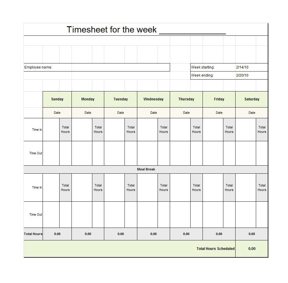 Time Card Spreadsheet Excel for 40 Free Timesheet / Time Card Templates Template Lab —