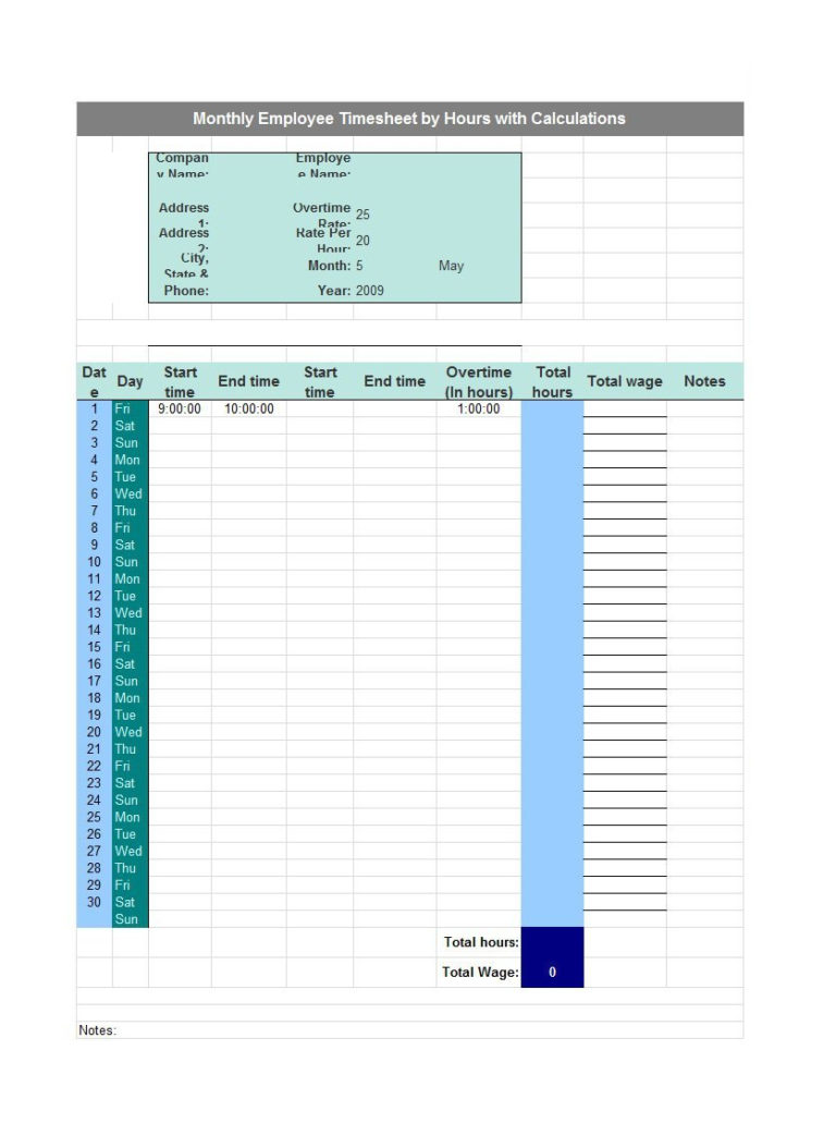 Time In Lieu Tracking Spreadsheet pertaining to 40 Free Timesheet
