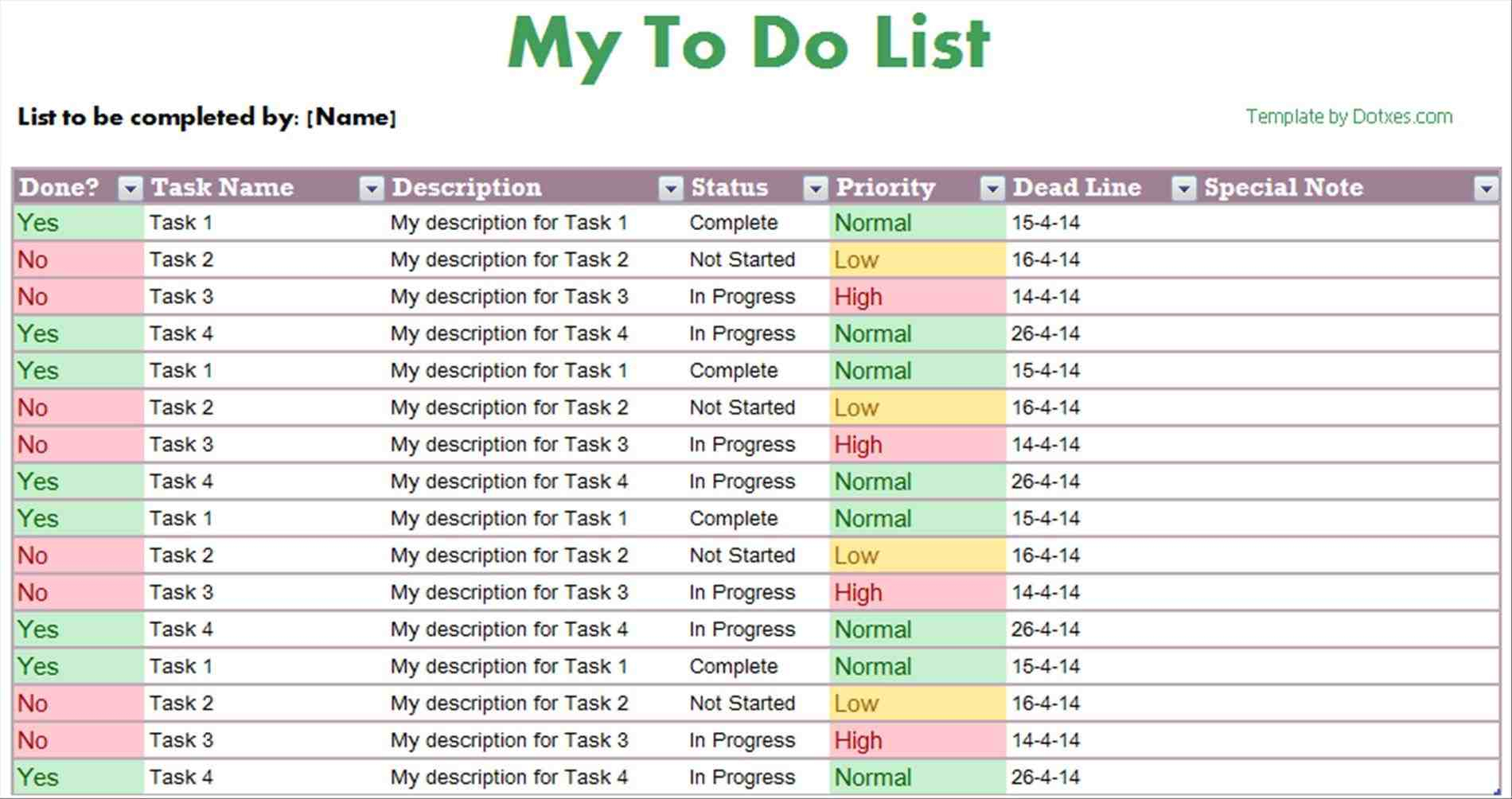 To Do List Spreadsheet —