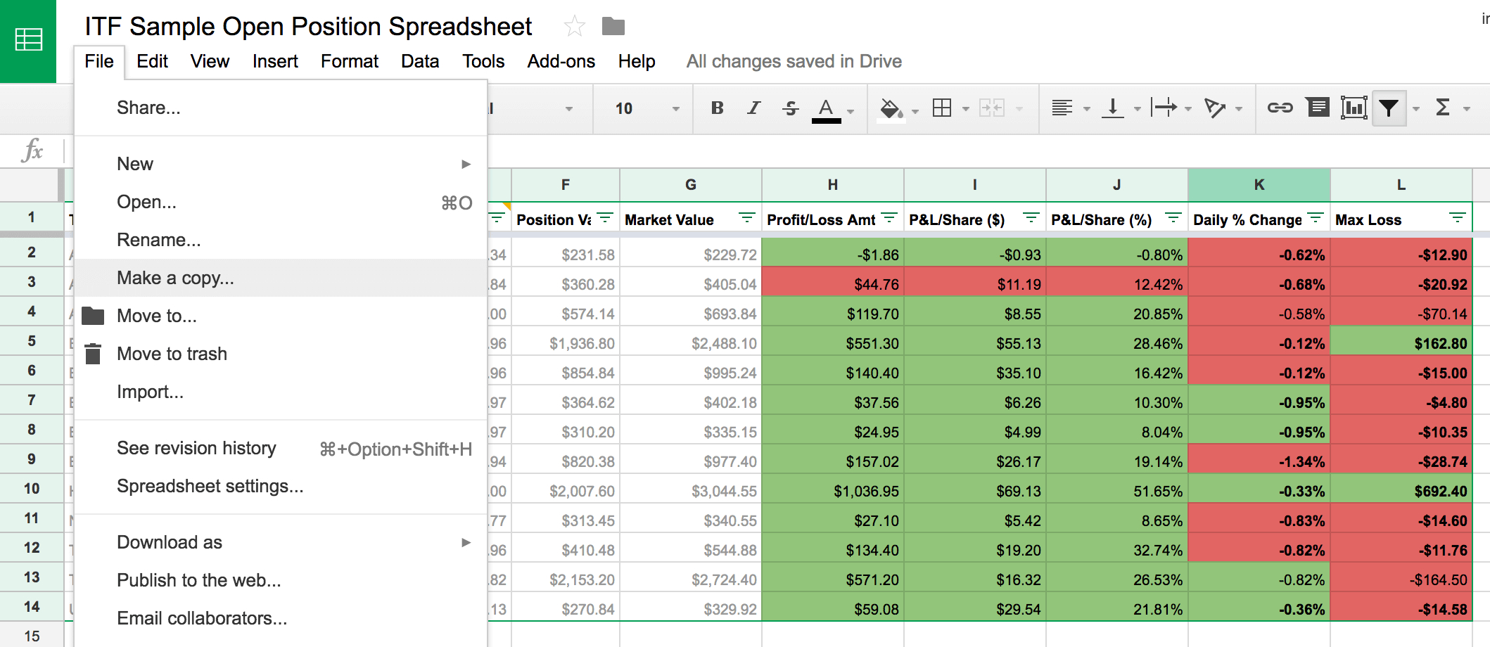 Trading Spreadsheet —