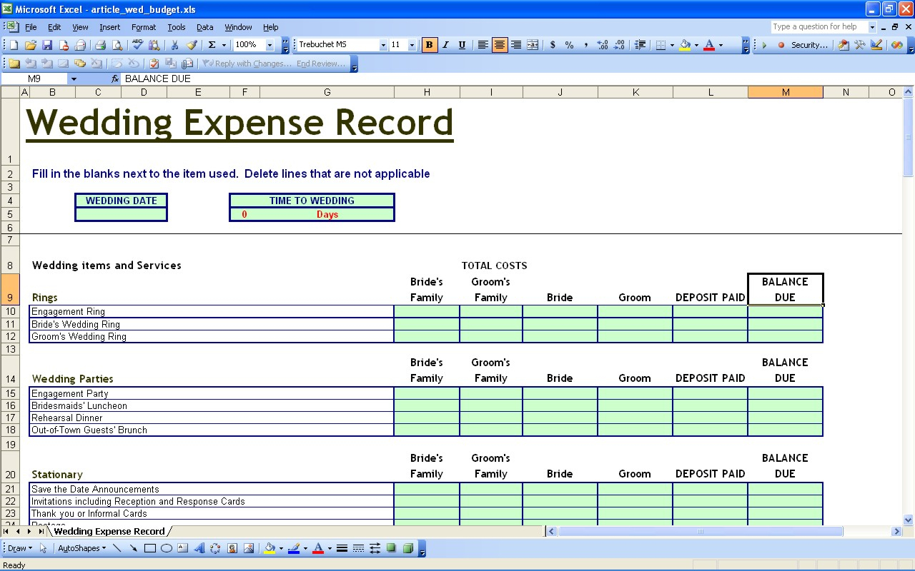 Wedding Budget Breakdown Spreadsheet —