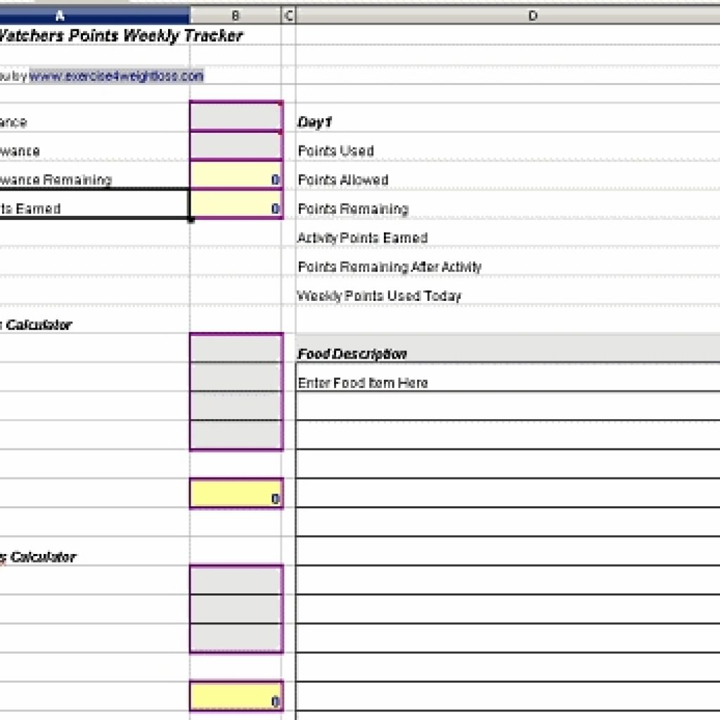 Weight Watchers Points Spreadsheet —
