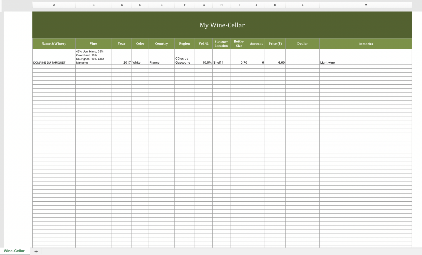 Winery Record Keeping Spreadsheet Printable Spreadshee winery record