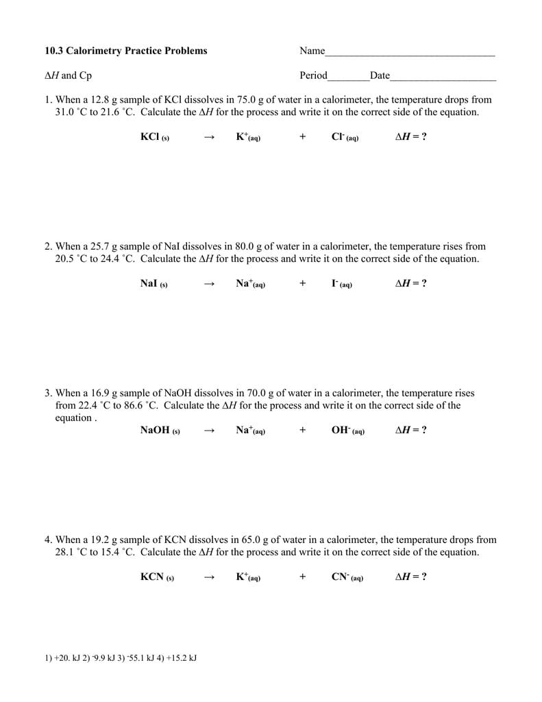 103 Calorimetry Practice Problems —