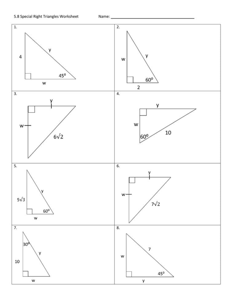 58 Special Right Triangles Worksheet Name 1 2 3 4 5 6 — db