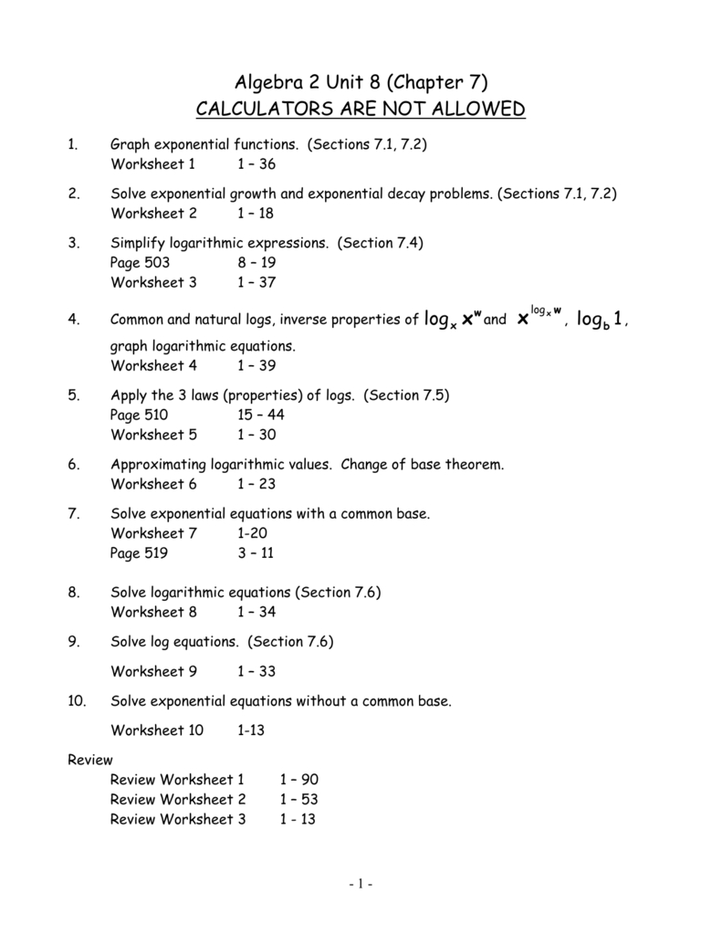 Algebra 2 Worksheet 7 4 A Properties Of Logs Answers —