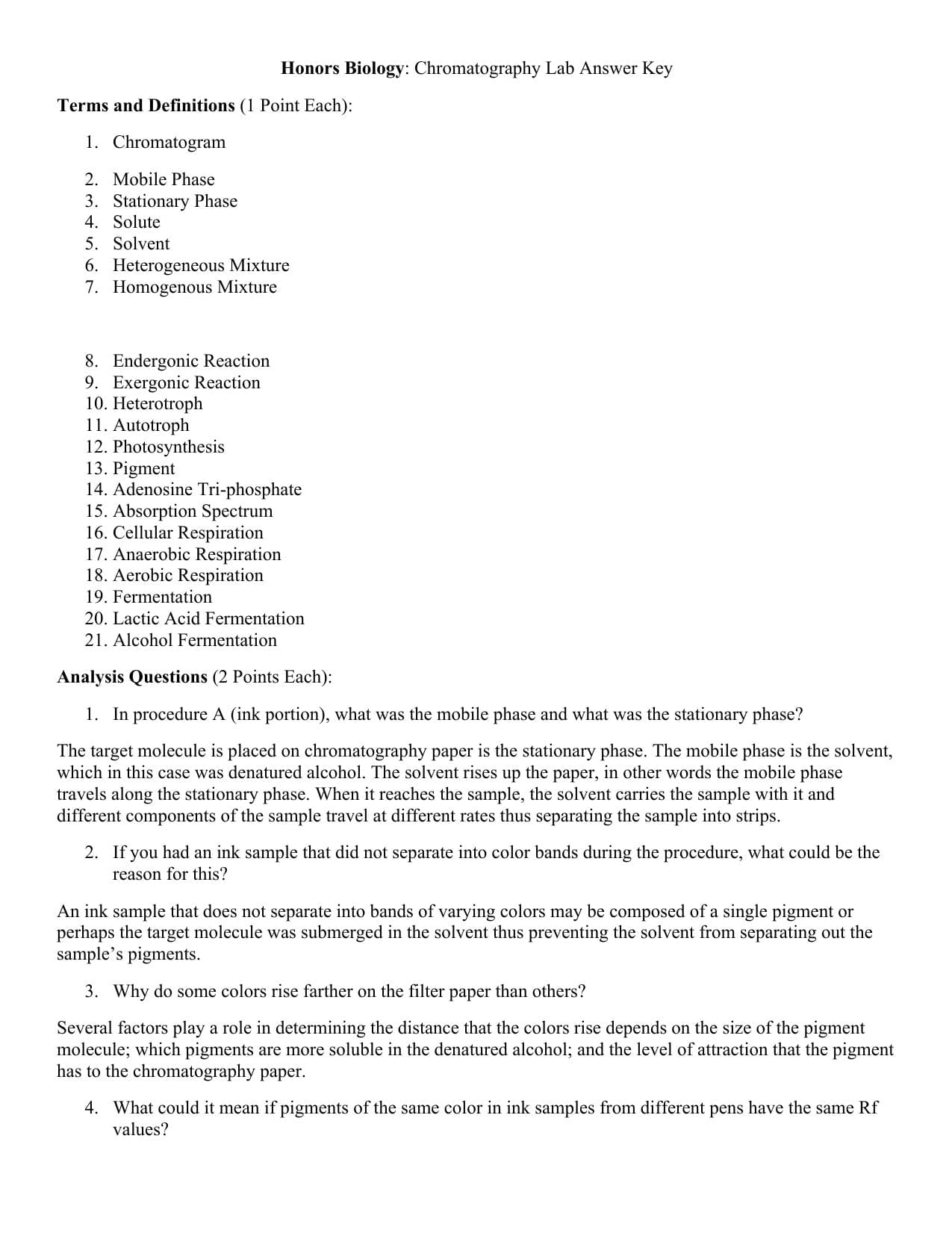 Leaf Chromatography Lab Worksheet —