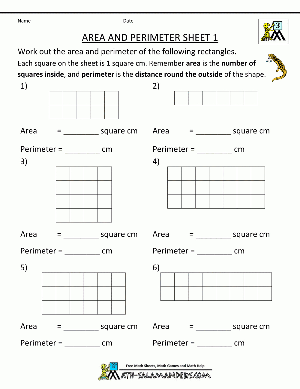 Finding Area Worksheets —
