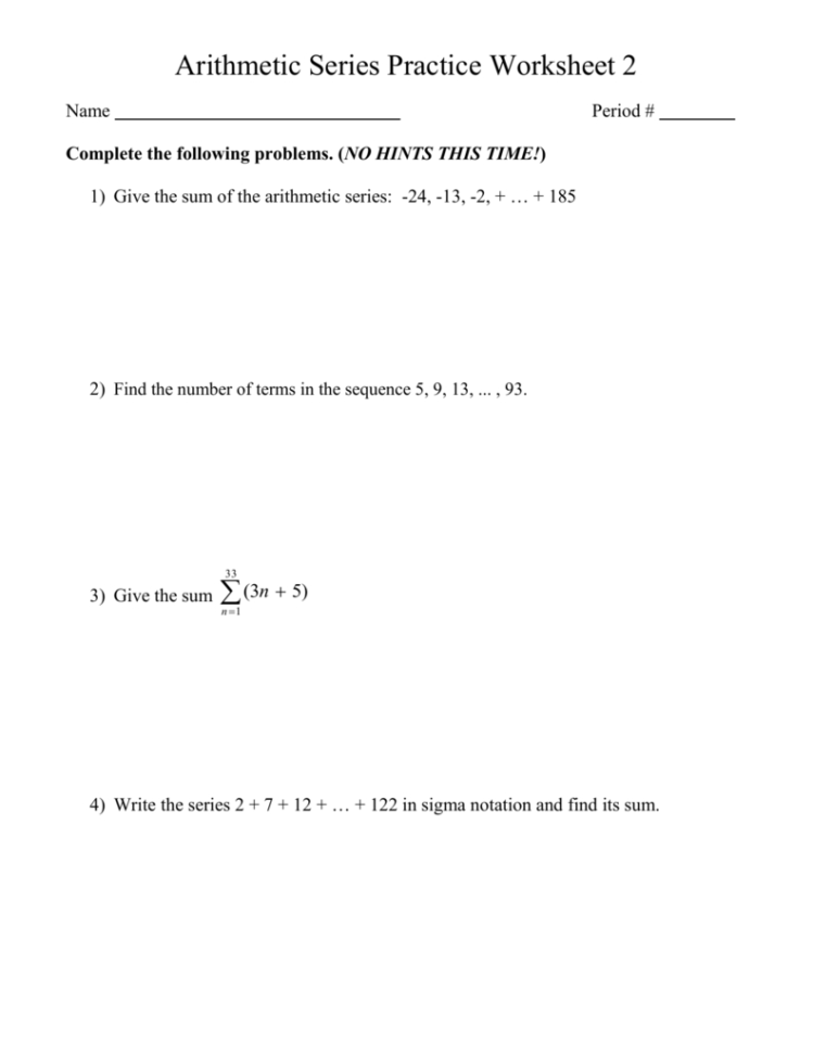 Sequences And Series Worksheet Answers —