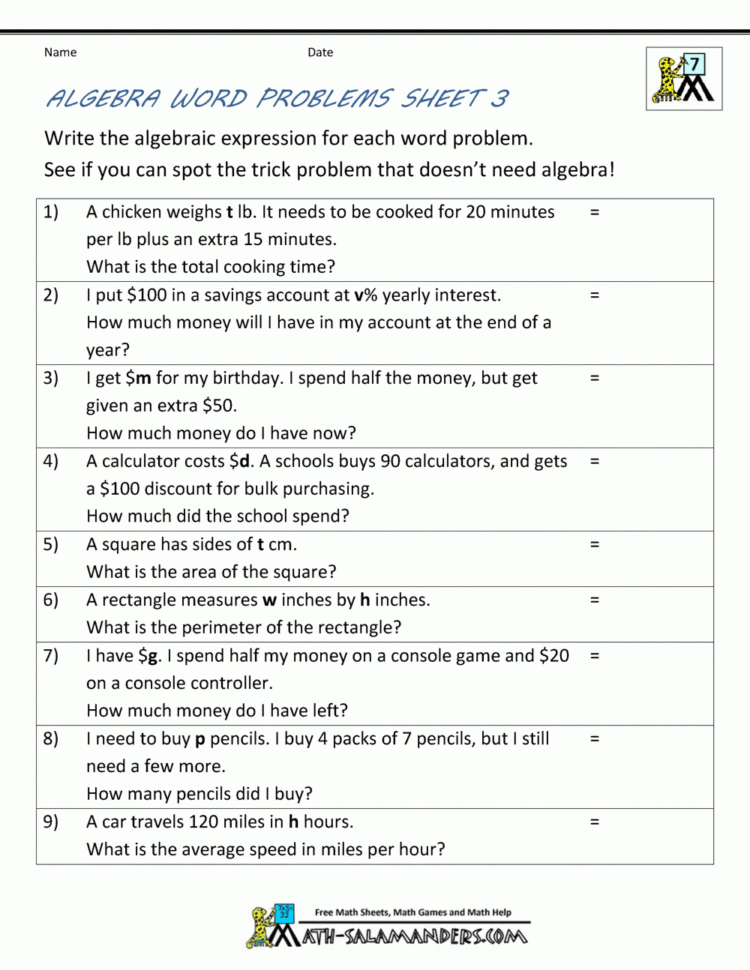 Fun Algebra Worksheets —