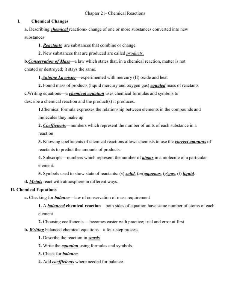 Chapter 21 Chemical Reactions —