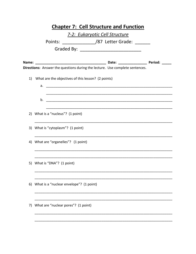 Chapter 7 Cell Structure And Function 72 —