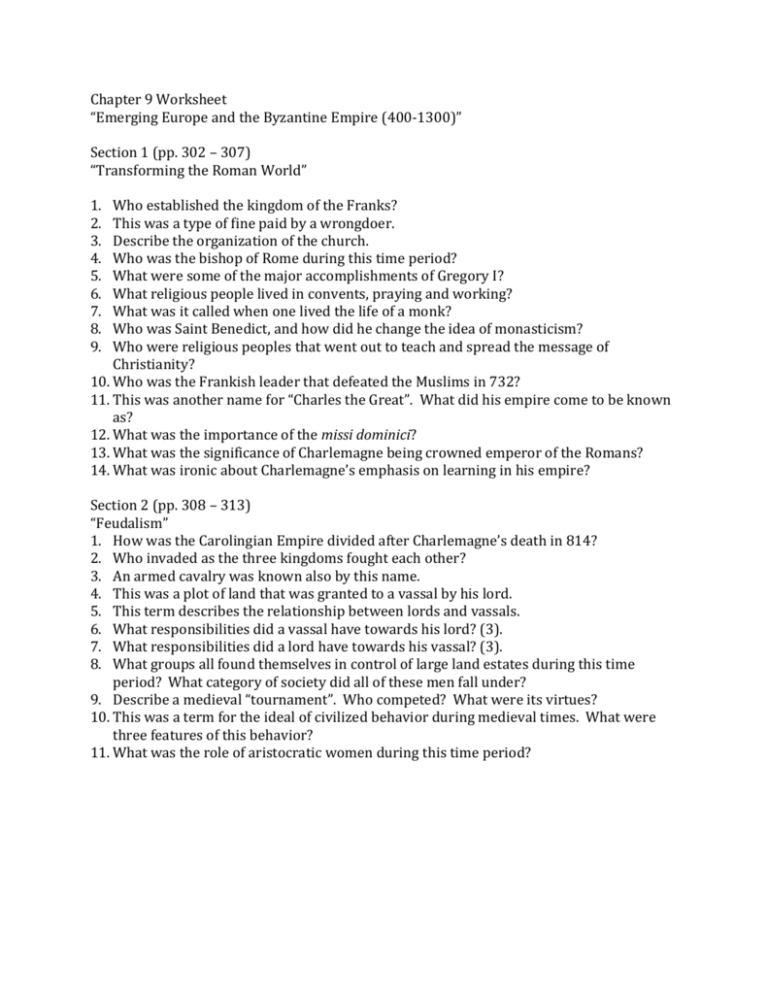 The Byzantine Empire Worksheet —