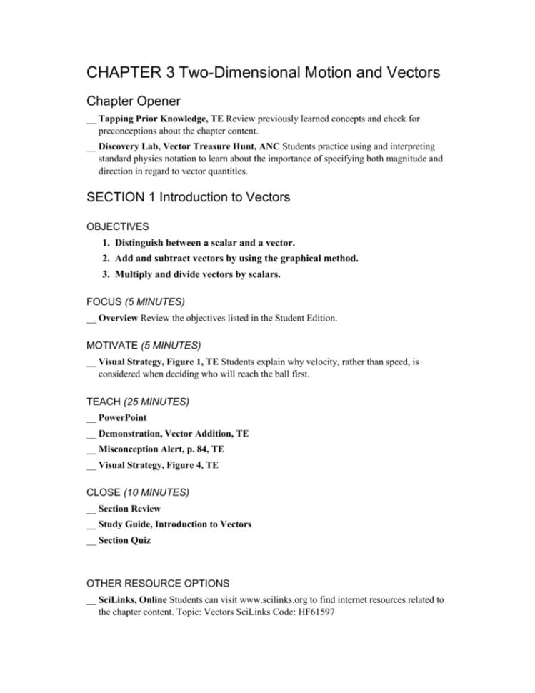 Two Dimensional Motion And Vectors Worksheet Answers —