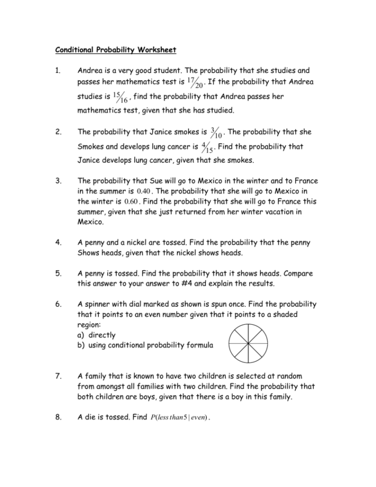 Conditional Probability Worksheet —