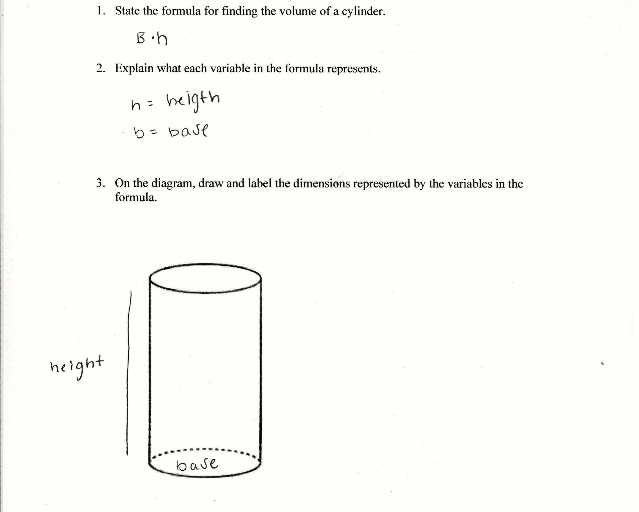 Cylinder Formula Students Are Asked To Write The Formula For The — db