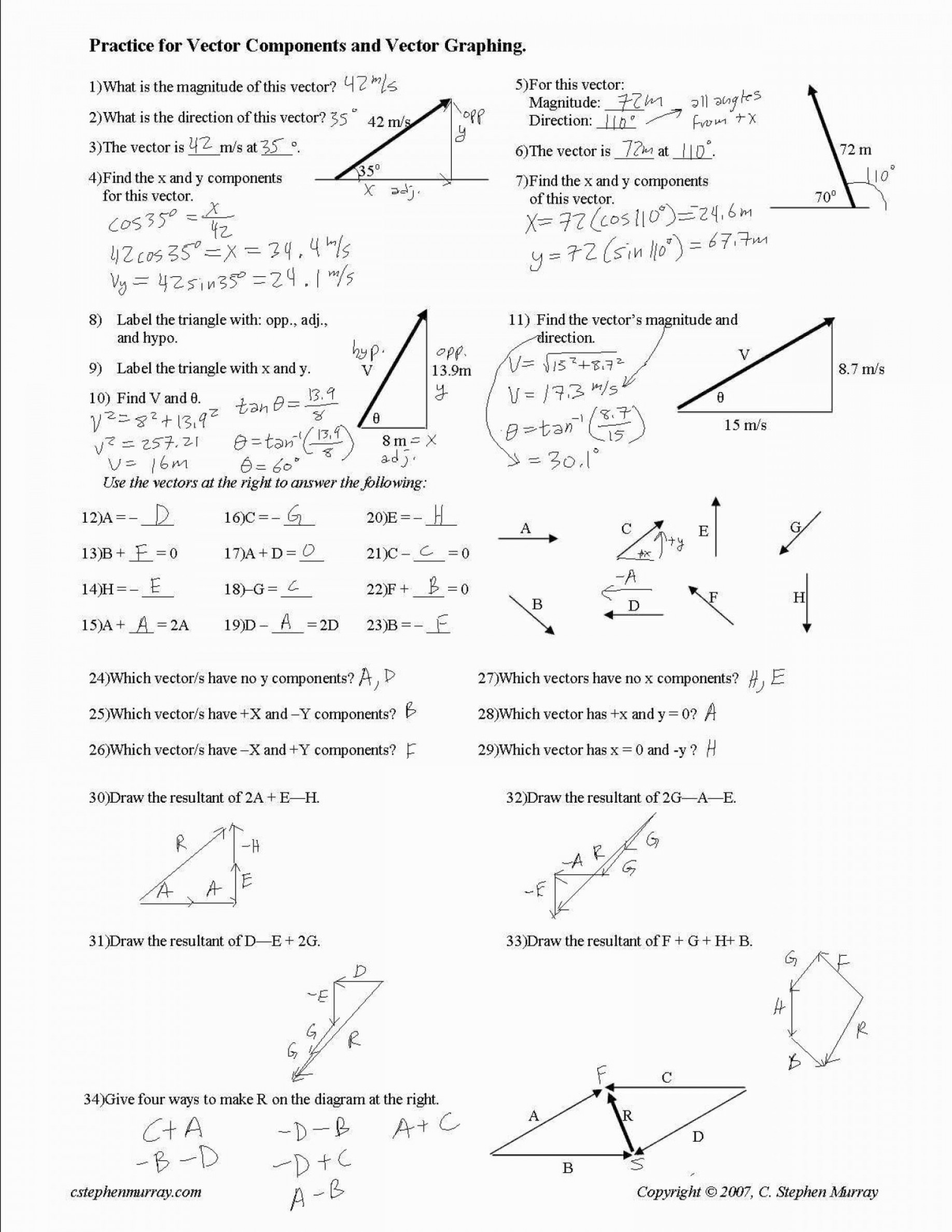 Vectors And Projectiles Worksheet Answers —
