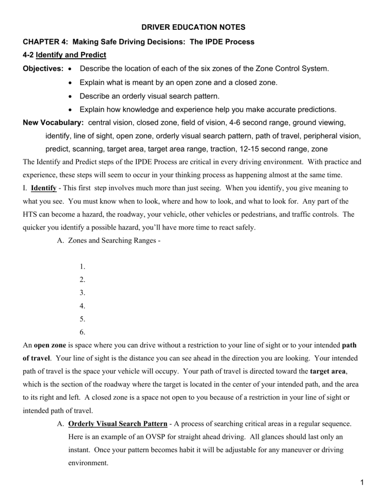 Driver Education Notes 1 Chapter 4 Making Safe Driving