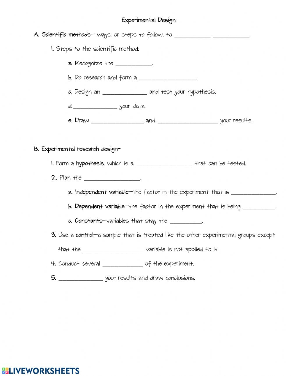Experimental Design Worksheet Scientific Method —