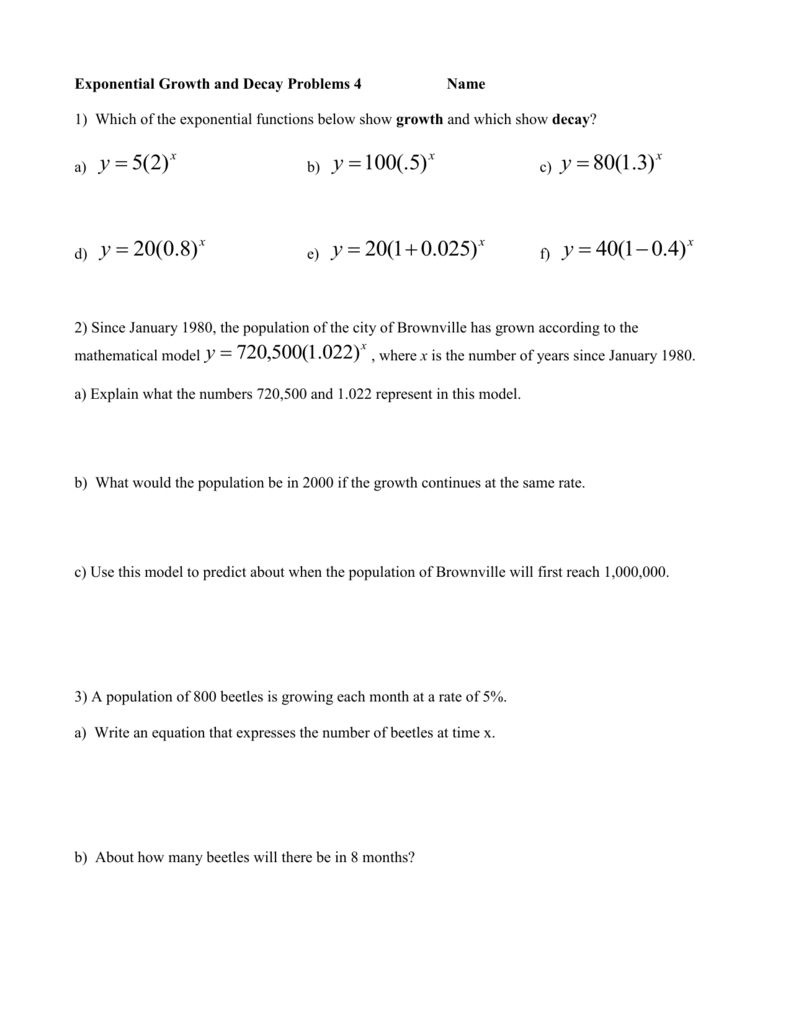 Exponential Equations Practice With Word Problems 2 — db