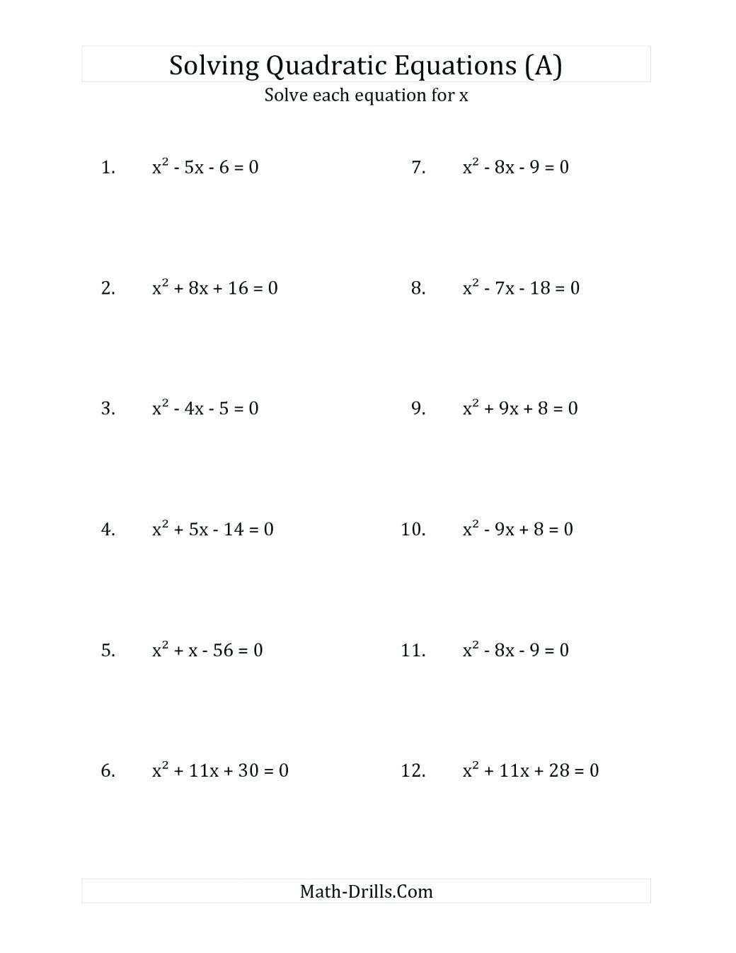 Factoring Exercises Math Solve Quadratic Equations —