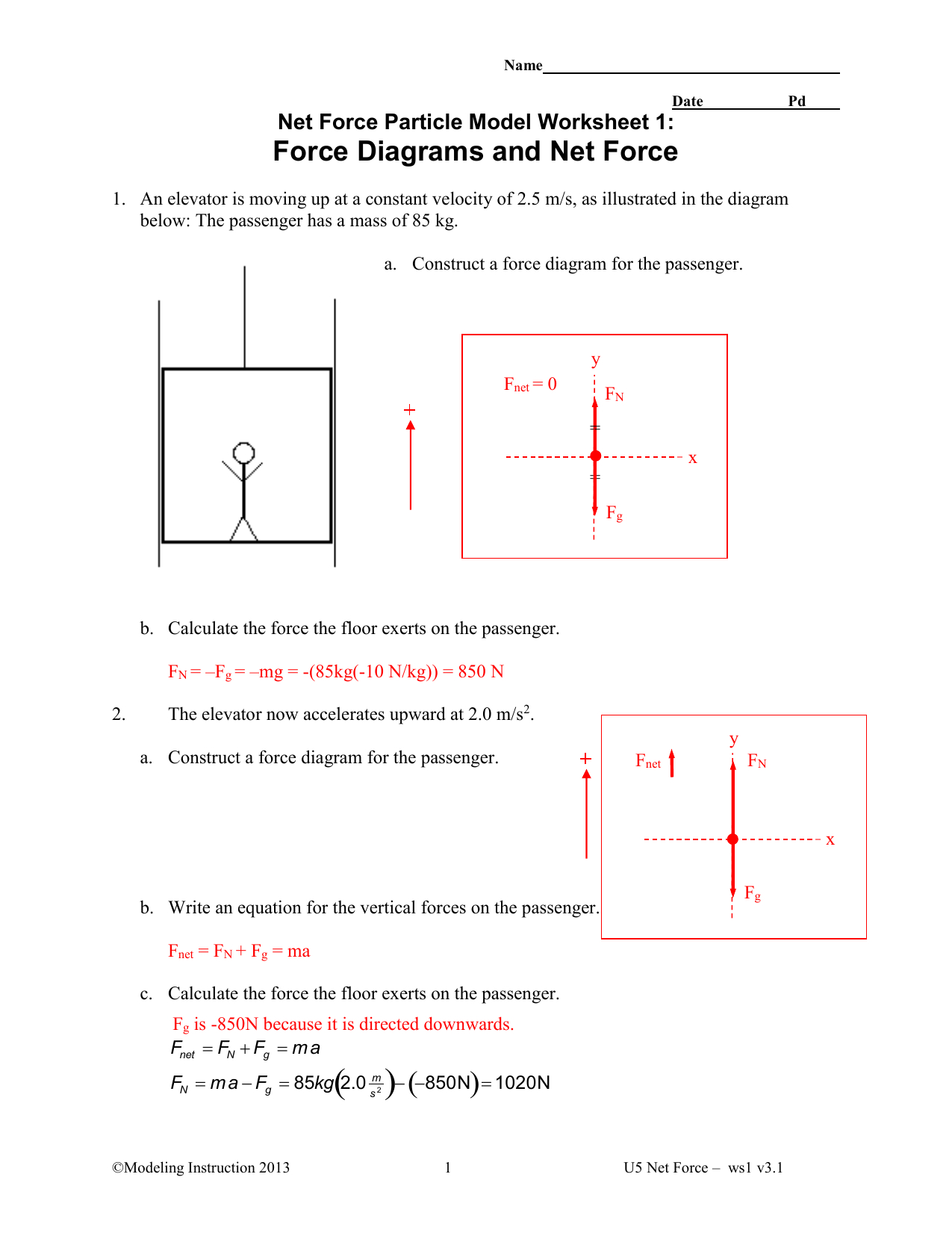 Force Diagrams And Net Force Key —
