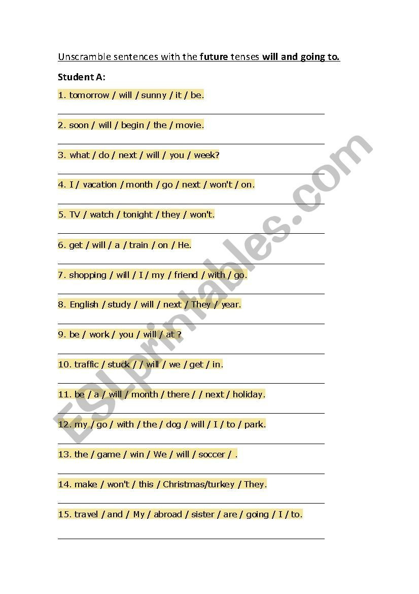 Future Will Going To Unscramble Sentences Esl Worksheet —
