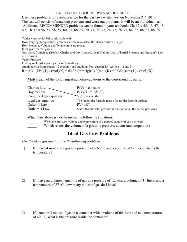 Gas Laws Unit Test Answer Sheet —