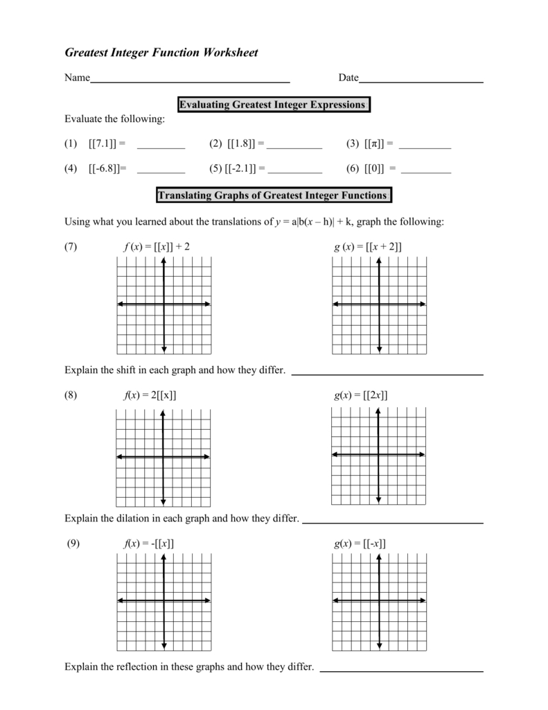 Greatest Integer Function Worksheet With Answers —