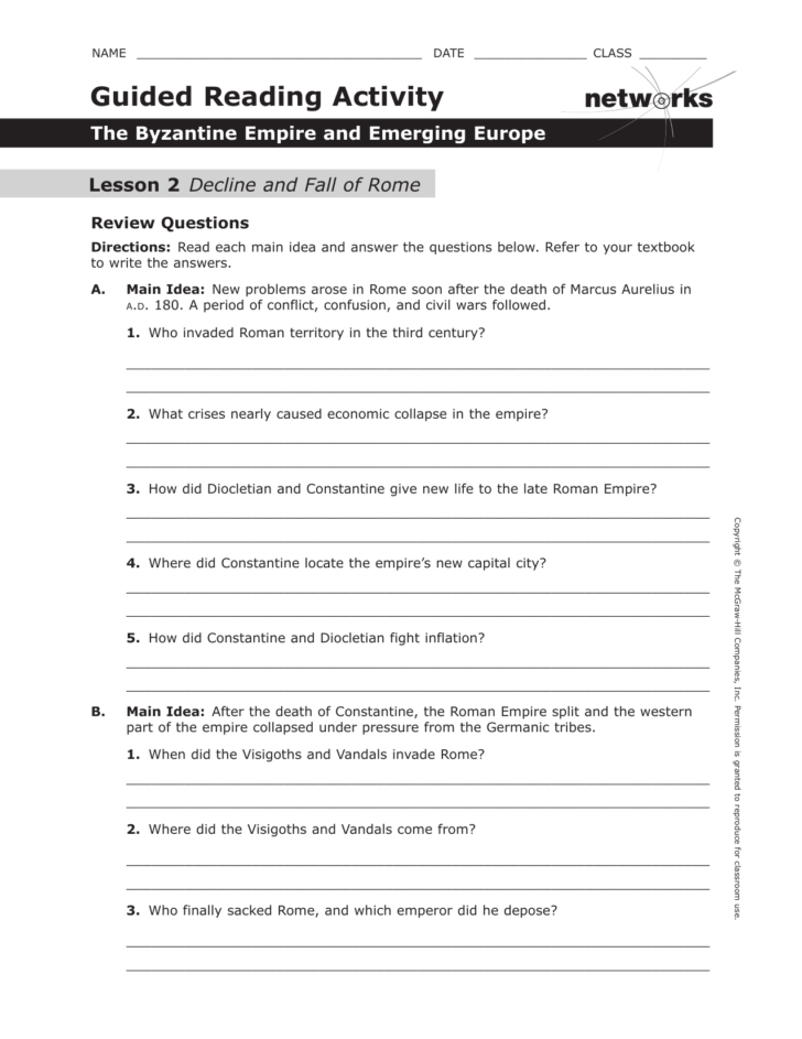 Guided Reading Activity Decline And Fall Of Rome —