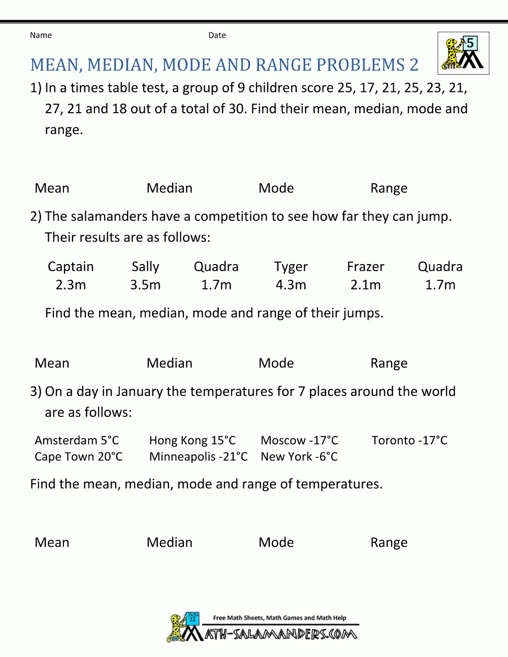 Mean Median Mode Range Worksheet —
