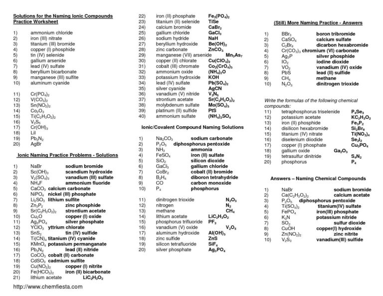 Mixed Naming Worksheet Ionic Covalent And Acids Worksheet —