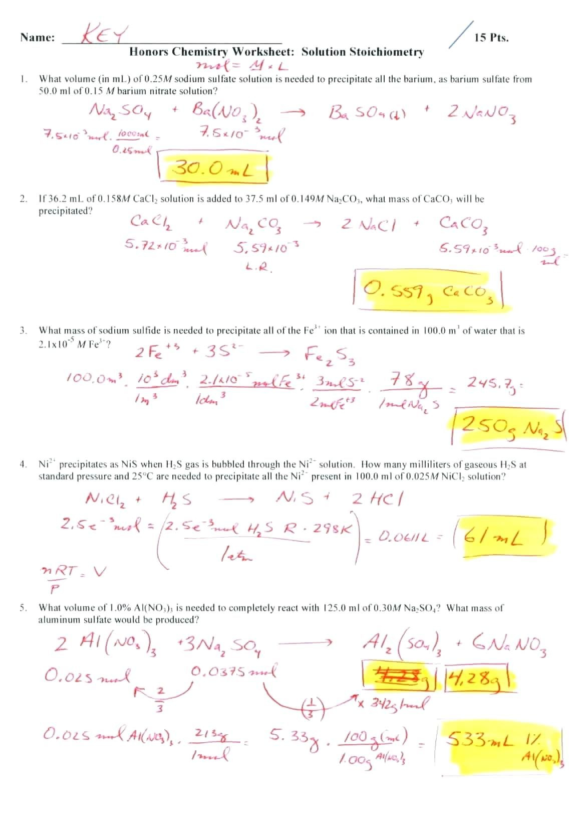 Mole Calculation Worksheet —