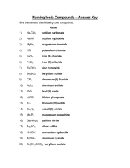 Naming Ionic Compounds Practice Answer Key