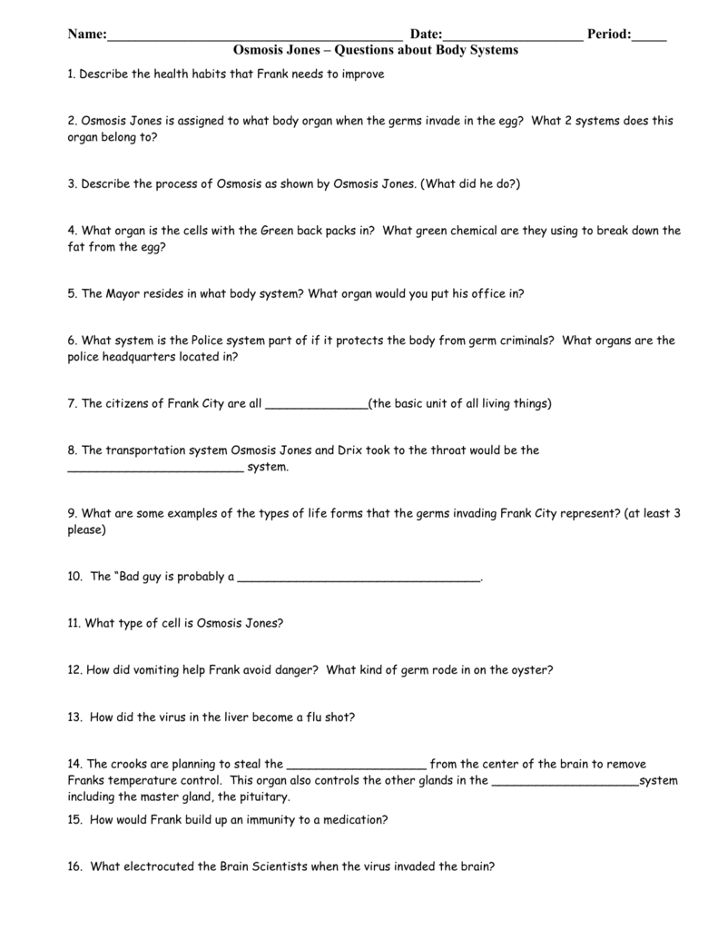 Osmosis Jones Worksheet Answers → Waltery Learning Solution for Student