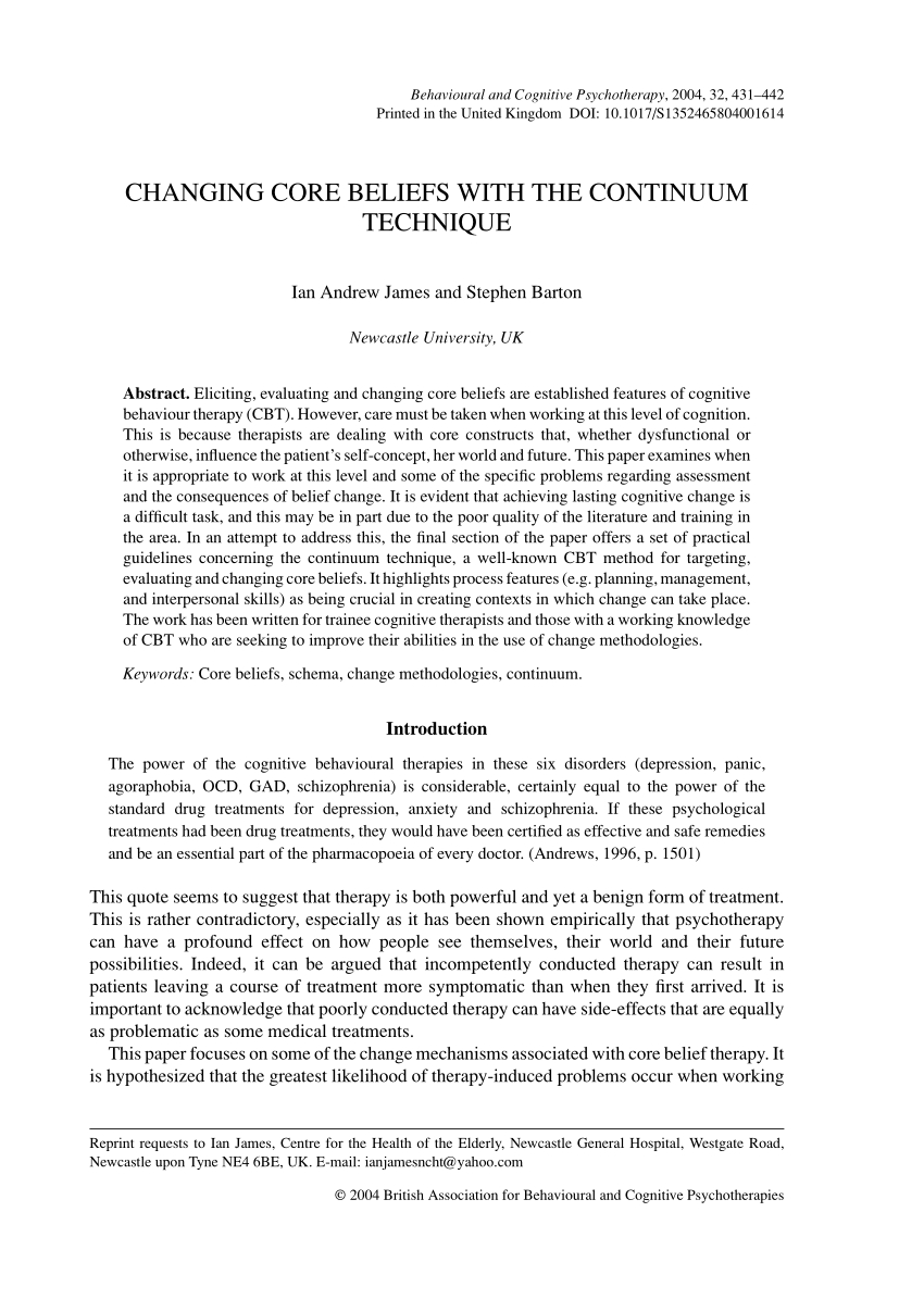 Changing Core Beliefs Worksheet