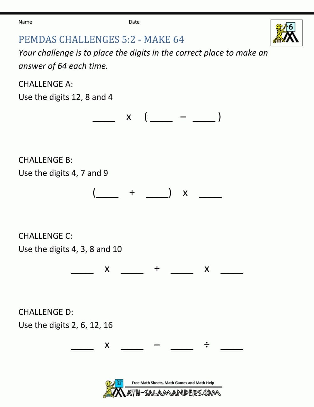Order Of Operations Worksheet 6Th Grade — Order Of Operations Worksheet 6Th Grade —